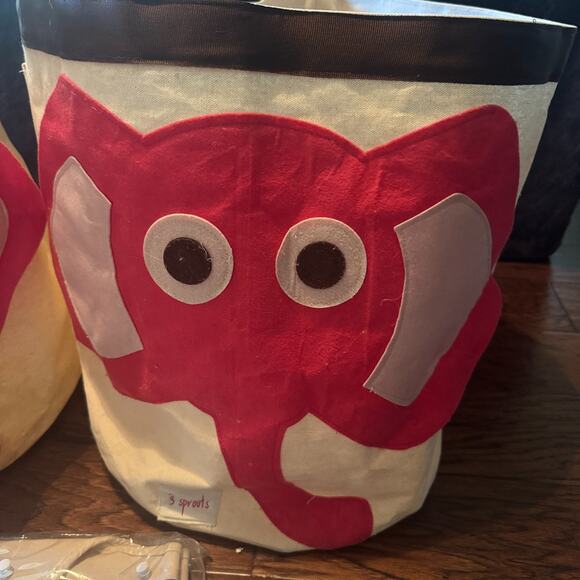 3 Sprouts Canvas Storage Bins Laundry Toy Basket Kids set of 3 elephant owl - Picture 2 of 9